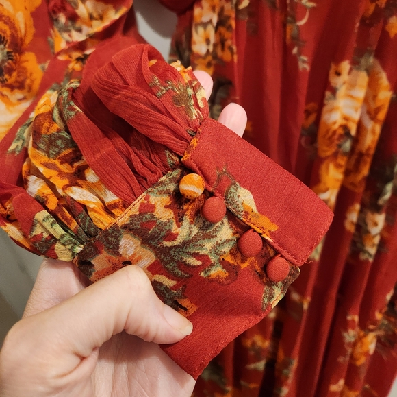 ASOS DESIGN soft pleated bodice maxi dress lace up back red floral print size 6 - Picture 8 of 13